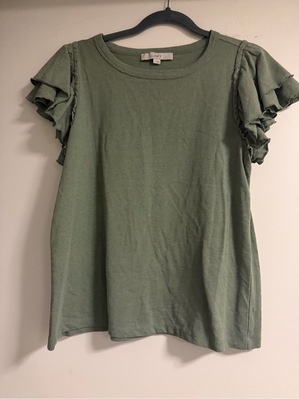 LOFT Olive Green Ruffle Sleeve Tee